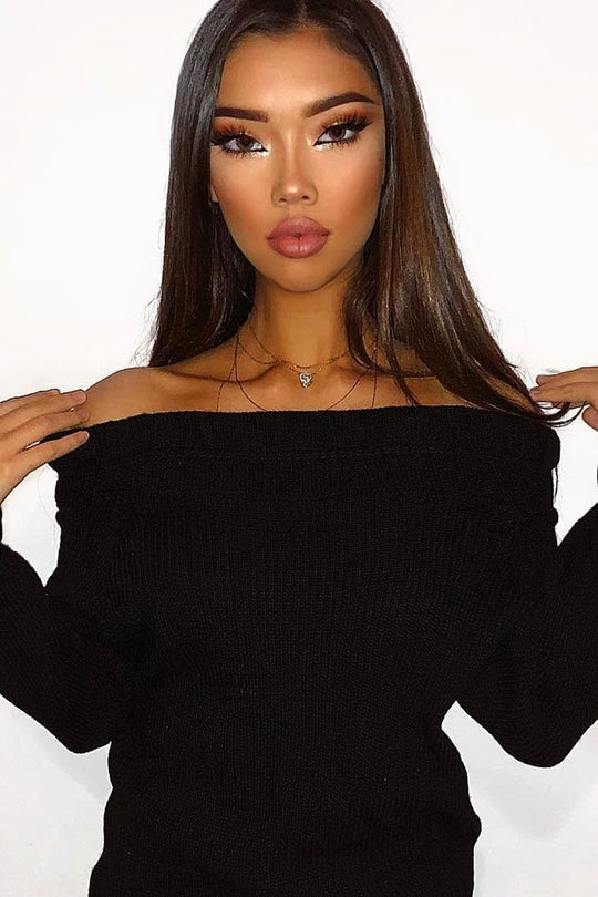 Black Knitted Ruffle Jumper with Elasticated hems - Eve