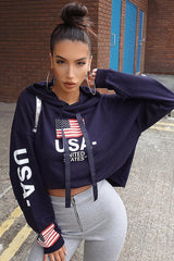 Navy Oversized USA Print Hoodie - Eleah