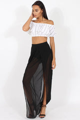 White Stripe Bardot Crop Top - Ciara