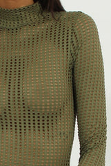 Khaki Mesh Airtex Long Sleeve Bodysuit - Halley