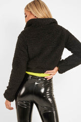 Black Borg Zip Front Crop Jacket - Kazi