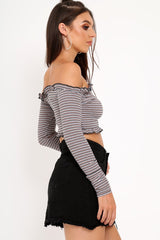 White Black Nude Stripe Hem Top - Forever