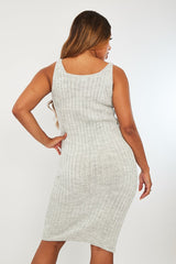 Light Grey Strappy Knit Midi Dress - Graciella