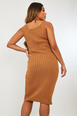 Camel Strappy Knit Midi Dress - Graciella