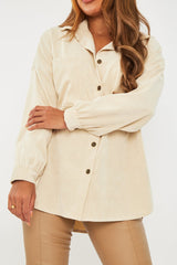Cream Oversized Fit Corduroy Shirt - Brina
