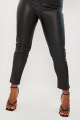 Black Split Front Faux Leather Skinny Trouser - Meya