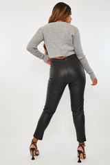 Black Split Front Faux Leather Skinny Trouser - Meya