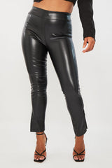Black Side Split PU Trouser - Elouise