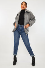 Grey Zip Front Side Pocket Shacket - Lima