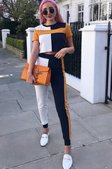 Navy Yellow and White Colour Block Co-ord - Sybil