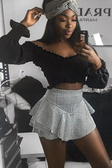 Black Shirred Bardot Crop Top - Abisha
