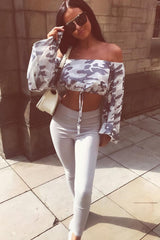 Grey Camo Extreme Flared Sleeved Crop Top - Dalis