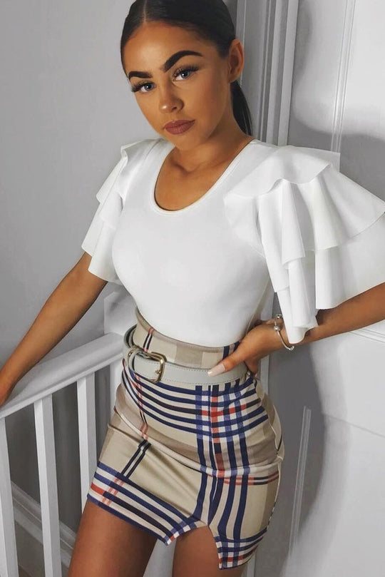 White Bodysuit Frill Arms - Janeva