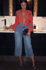 Orange Rope Print Plunge Bodysuit - Jani