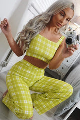 Green Checked Crop Top and Trousers Co-ord Set - Kimmy