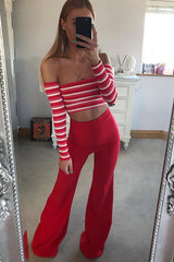Red Striped Lace Up Back Crop Top - Cerys