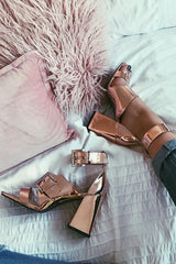 Rose Gold Buckle Block Heels - Cadie