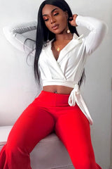 White Tie Belt Blazer Top - Liyla