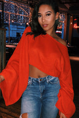 Orange Cropped Batwing Jumper - Carmin