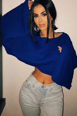 Royal Blue Cropped Batwing Jumper - Carmin