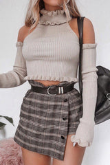 Brown Check Gold Buttoned Skort - Lawrence