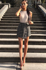 Brown Check Gold Buttoned Skort - Lawrence