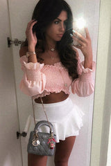 Nude Shirred Bardot Crop Top - Abisha