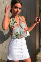 Powder Blue Floral Halterneck Bodysuit - Clary