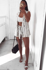 White Stripe Ring Belt Shorts - Neyla