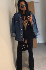 Black Ribbed Kick Flare Trousers - Chlo