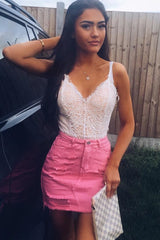 Pink Denim Rip Mini Skirt - Selenia