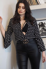 Black and White Polka Dot Shirt with Bell Sleeves - Harper