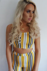Mustard Striped Crop Top and Trousers Co-ord Set - Kimmy