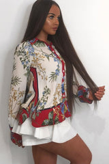 Floral Button Down Blouse with Red Contrast - Katherine