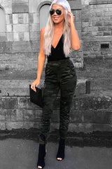 Khaki Camo Print Trousers - Lyza