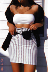 White Stripe Paper Bag Skirt - Tabbie