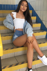 White Smocked Frill Crop Top - Lenni