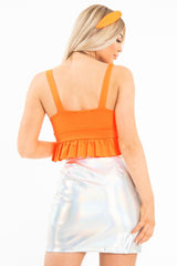 Neon Orange Frill Hem Crop Top - Keya