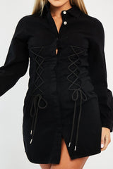 Black Corset Lace Front Denim Mini Dress - Galya
