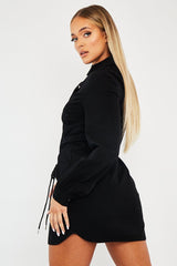 Black Corset Lace Front Denim Mini Dress - Galya