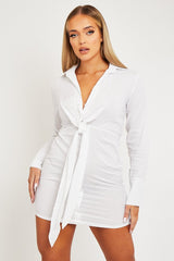 White Plunge Knot Detail Shirt Dress - Marlie