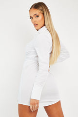 White Plunge Knot Detail Shirt Dress - Marlie