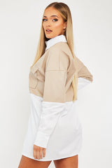 Stone Faux Leather Panel Shirt Dress - Arriya