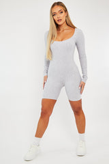 Grey Scoop Neck Long Sleeve Unitard - Esme