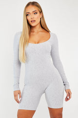 Grey Scoop Neck Long Sleeve Unitard - Esme