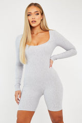 Grey Scoop Neck Long Sleeve Unitard - Esme