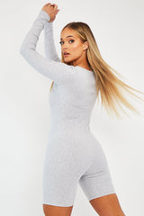 Grey Scoop Neck Long Sleeve Unitard - Esme