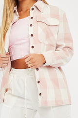 Pink Checked Brushed Shacket - Brissa