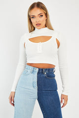 White Double Layer High Neck Crop Top - Mahani