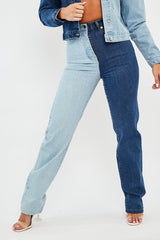 Blue Splice Two Tone Straight Jeans - Aaisha